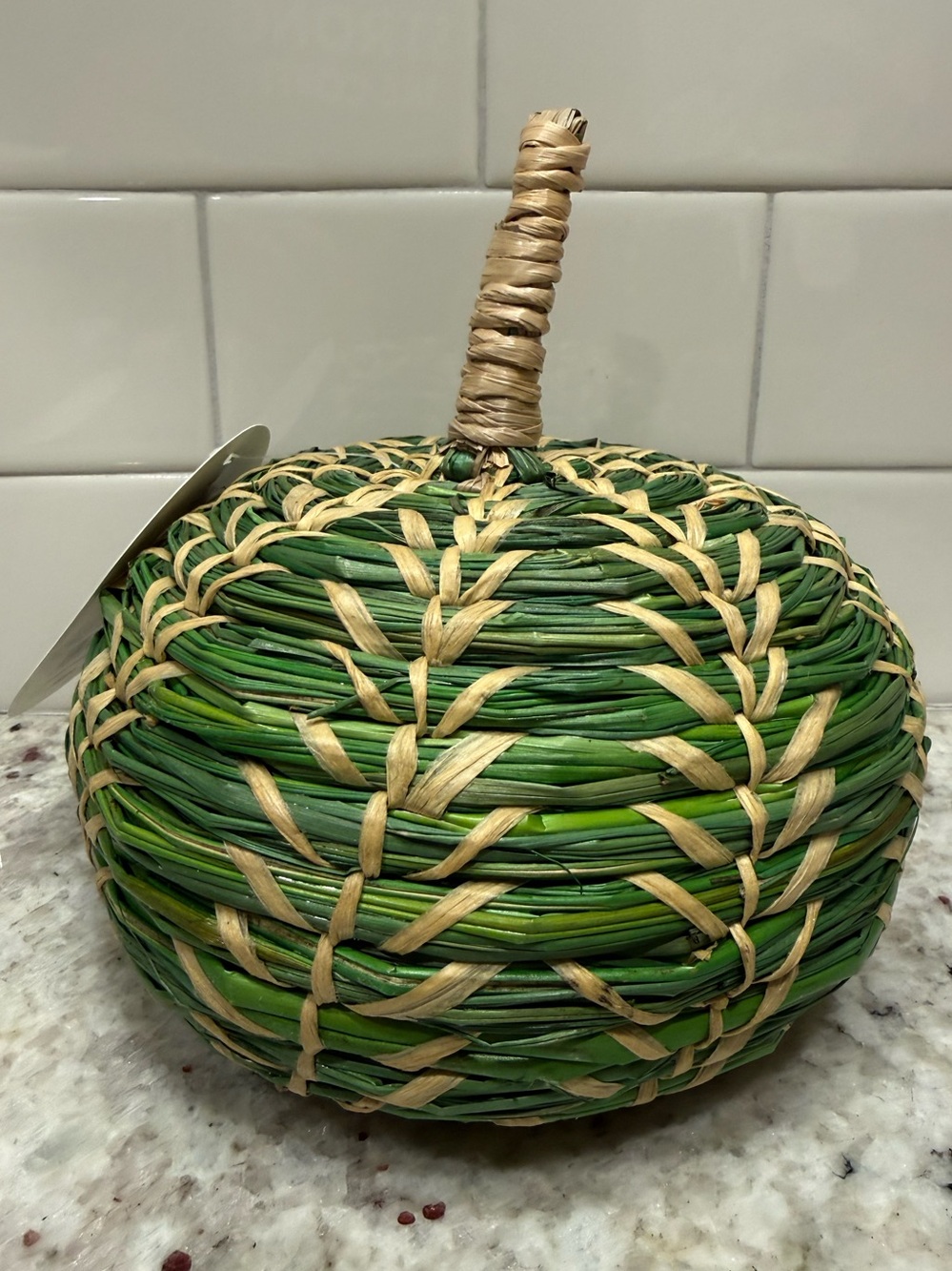 Threshold Fall Decor: Medium Handcrafted Green Woven Decorative Pumpkin NWT